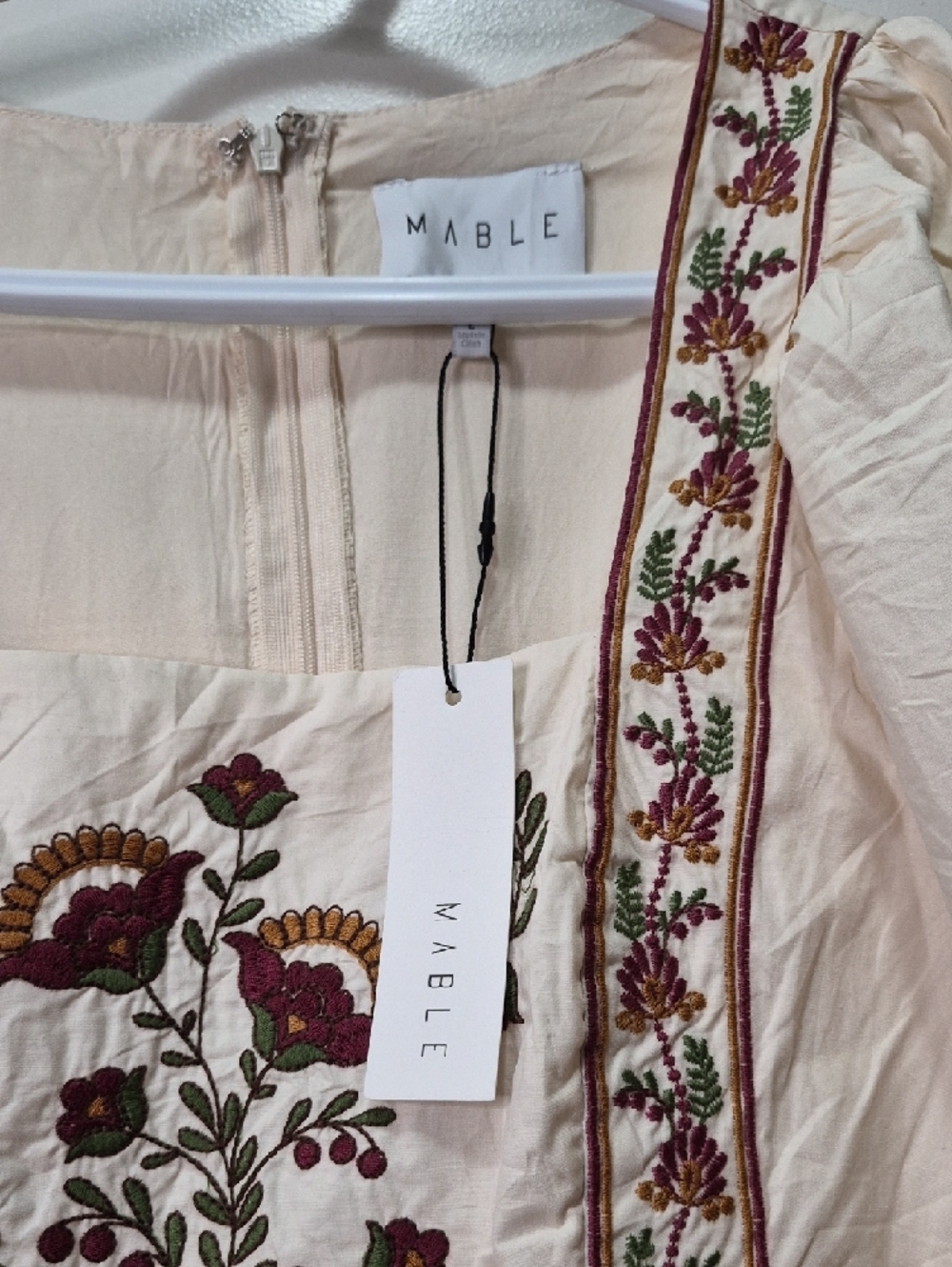 MABLE Cream Mini Dress with Red Floral Embroidery - Picture 3 of 9